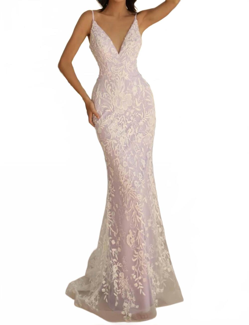 NEW CLARISSE mermaid evening dress in ivory/lilac